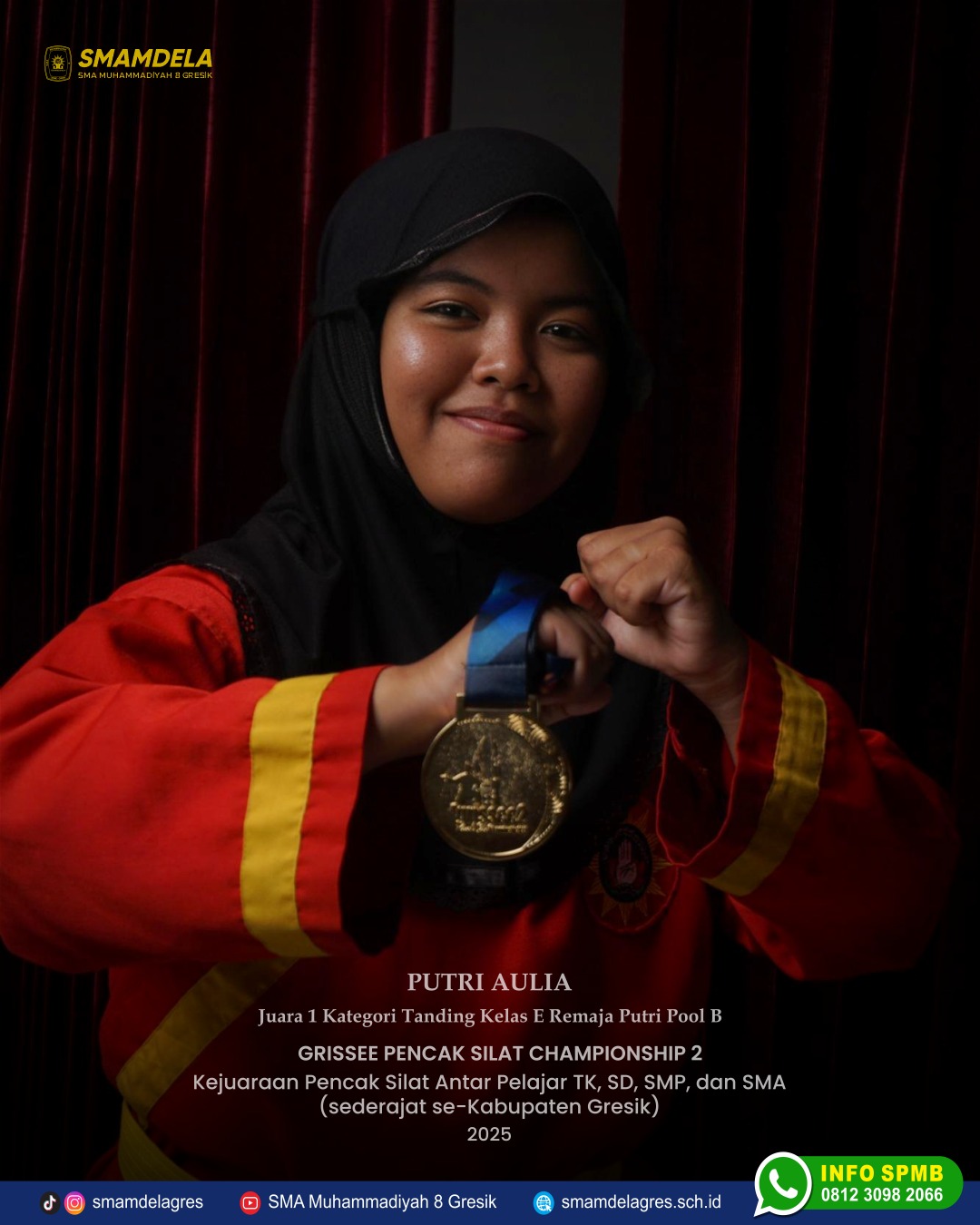 Tanding Kelas E Remaja Putri Pool B pada Grissee Pencak Silat Championship 2 tingkat Kabupaten Gresik tahun 2025